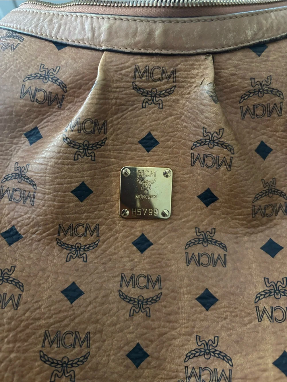 MCM Cognac Visetos Monogram Hobo Shoulder Bag